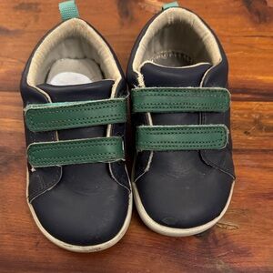 Kids Ten Little Navy and Green Velcro Shoes